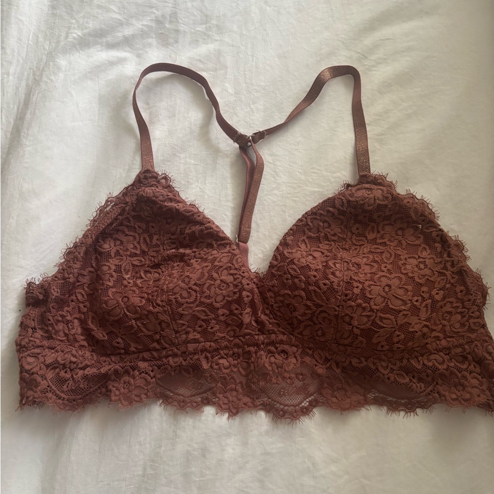 Aerie Brown Lace Bralette with Adjustable Straps